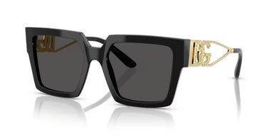 Dolce Gabbana DG4446B 335587 Woman Sunglasses Black Acetate with  Strass Metal Gold Temple and Black Lenses