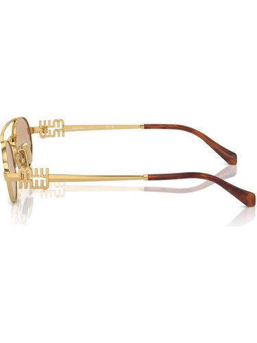 Miu Miu MU 54ZS 5AK40D Oval Double Bridge Metal Sunglasses Gold Frame with Gold Mirror Lenses