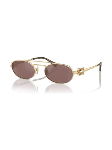 Miu Miu MU 54ZS ZVN70D Oval Double Bridge Metal Sunglasses Gold Frame with Brown Lenses
