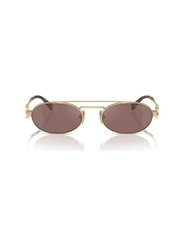 Miu Miu MU 54ZS ZVN70D Oval Double Bridge Metal Sunglasses Gold Frame with Brown Lenses