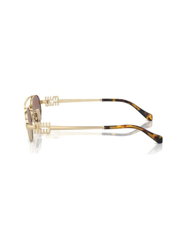 Miu Miu MU 54ZS ZVN70D Oval Double Bridge Metal Sunglasses Gold Frame with Brown Lenses