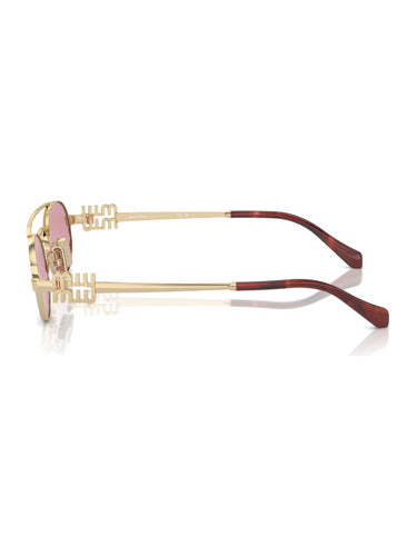 Miu Miu MU 54ZS ZVN50D Oval Double Bridge Metal Sunglasses Gold Frame with Pink Lenses