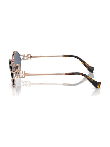 Miu Miu MU 52YS ZVF1V1 Oval Sunglasses Rose Gold Frame with Blue Lenses