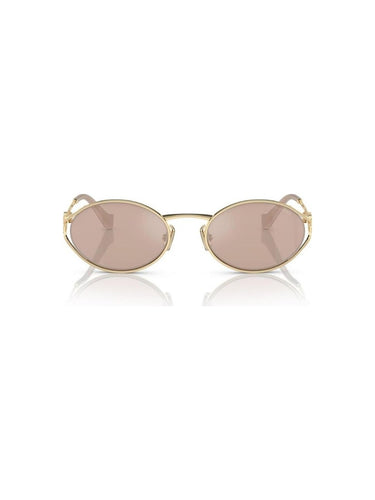 Miu Miu MU 52YS ZVN20F Oval Sunglasses Gold Frame with Pink Mirror Lenses