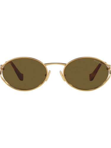 Miu Miu MU 52YS 7OE01T Oval Sunglasses Gold Frame with Brown Lenses