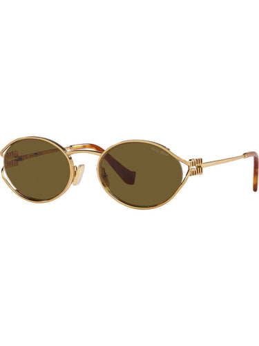 Miu Miu MU 52YS 7OE01T Oval Sunglasses Gold Frame with Brown Lenses