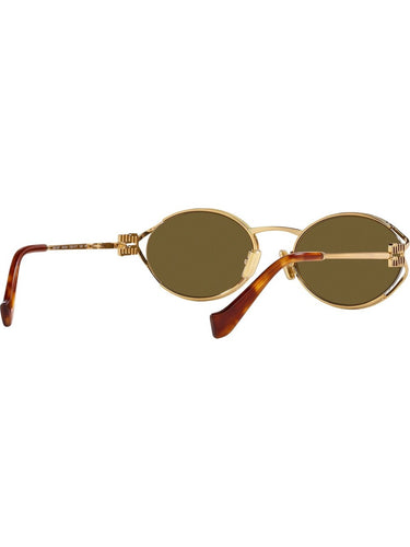 Miu Miu MU 52YS 7OE01T Oval Sunglasses Gold Frame with Brown Lenses