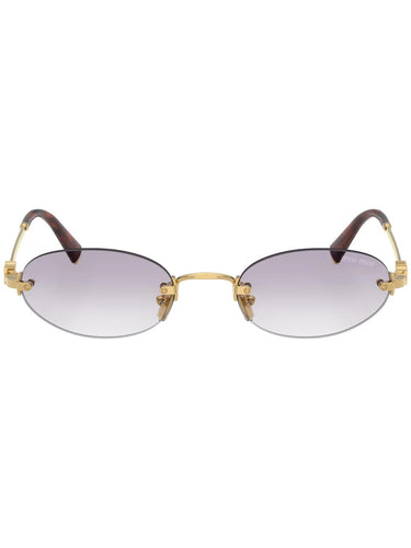Miu Miu MU A54S 5AK04O Oval Rimless Sunglasses Gold Frame with Grey Gradient Lenses