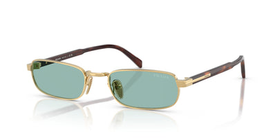 Prada PR B54S 5AK40K Unisex Rectangular Metal Gold Sunglass with Green Lenses