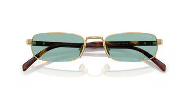 Prada PR B54S 5AK40K Unisex Rectangular Metal Gold Sunglass with Green Lenses