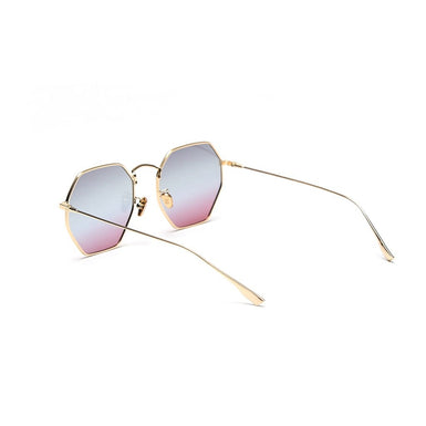 UV400 Hexagonal Metal Fashion Sunglasses Sanches Eyewear Gold Frame Grey Pink Gradient Lens PK15-CLK01