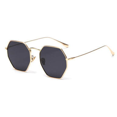 UV400 Hexagonal Metal Fashion Sunglasses Sanches Eyewear Gold Frame Black Lens PK15-CLK03