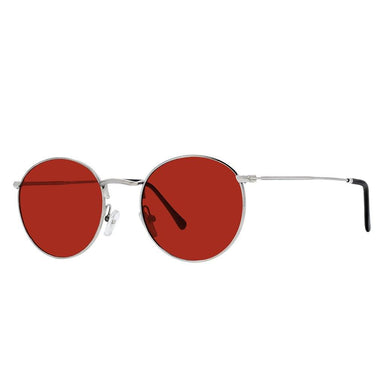 Polarized Round Sunglasses Sanches Retro Eyewear Silver Frame Red Lenses